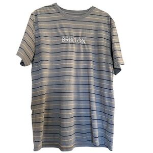 Brixton Blue and Tan Striped Tee Men’s Large Standard Fit Short Sleeves Crew